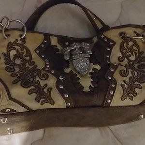 Tan and brown purse.